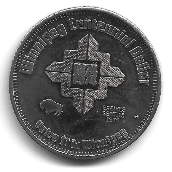 1974 Winnipeg Centennial Dollar Commemorative Token (b861-2) - Picture 1 of 2